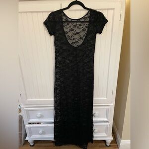 Lace Floral Print Bodycon Dress Black - Size S/M